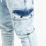 Faro Tapered Skinny Cargo Jeans With Ankle Zip Hem In Ice Wash - Liquor n Poker