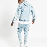 Faro Tapered Skinny Cargo Jeans With Ankle Zip Hem In Ice Wash - Liquor n Poker