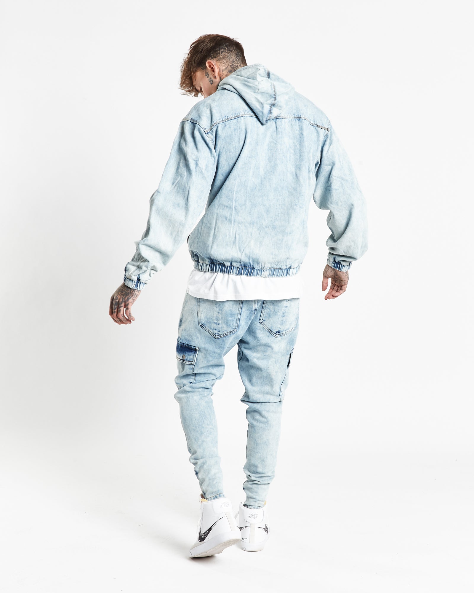 Faro Tapered Skinny Cargo Jeans With Ankle Zip Hem In Ice Wash - Liquor n Poker