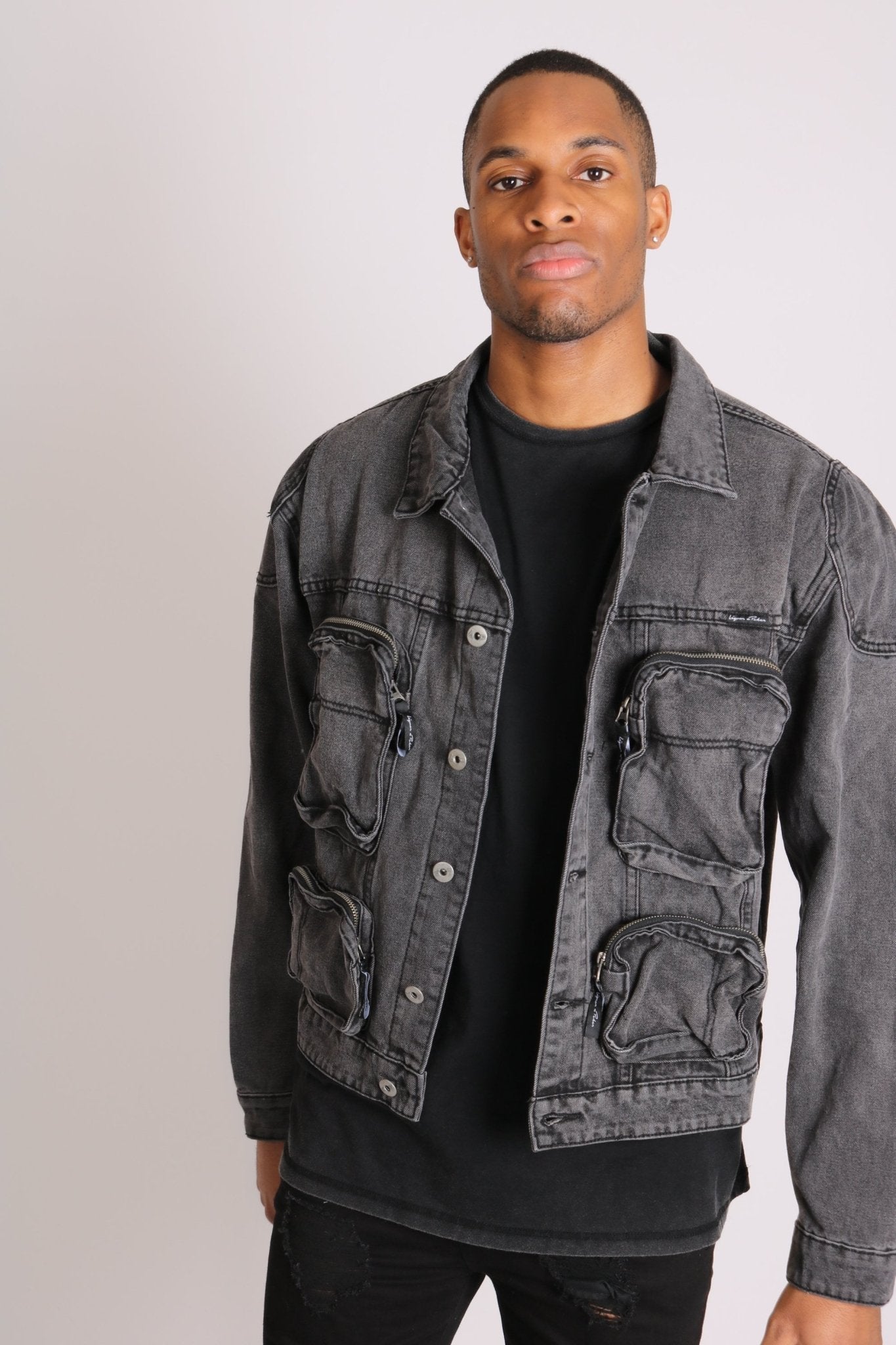 Fort Oversized Utility Pocket Denim Jacket In Washed Grey - Liquor n Poker