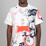 Graffiti Dragon Print Short Sleeve Shirt In White - Liquor n Poker