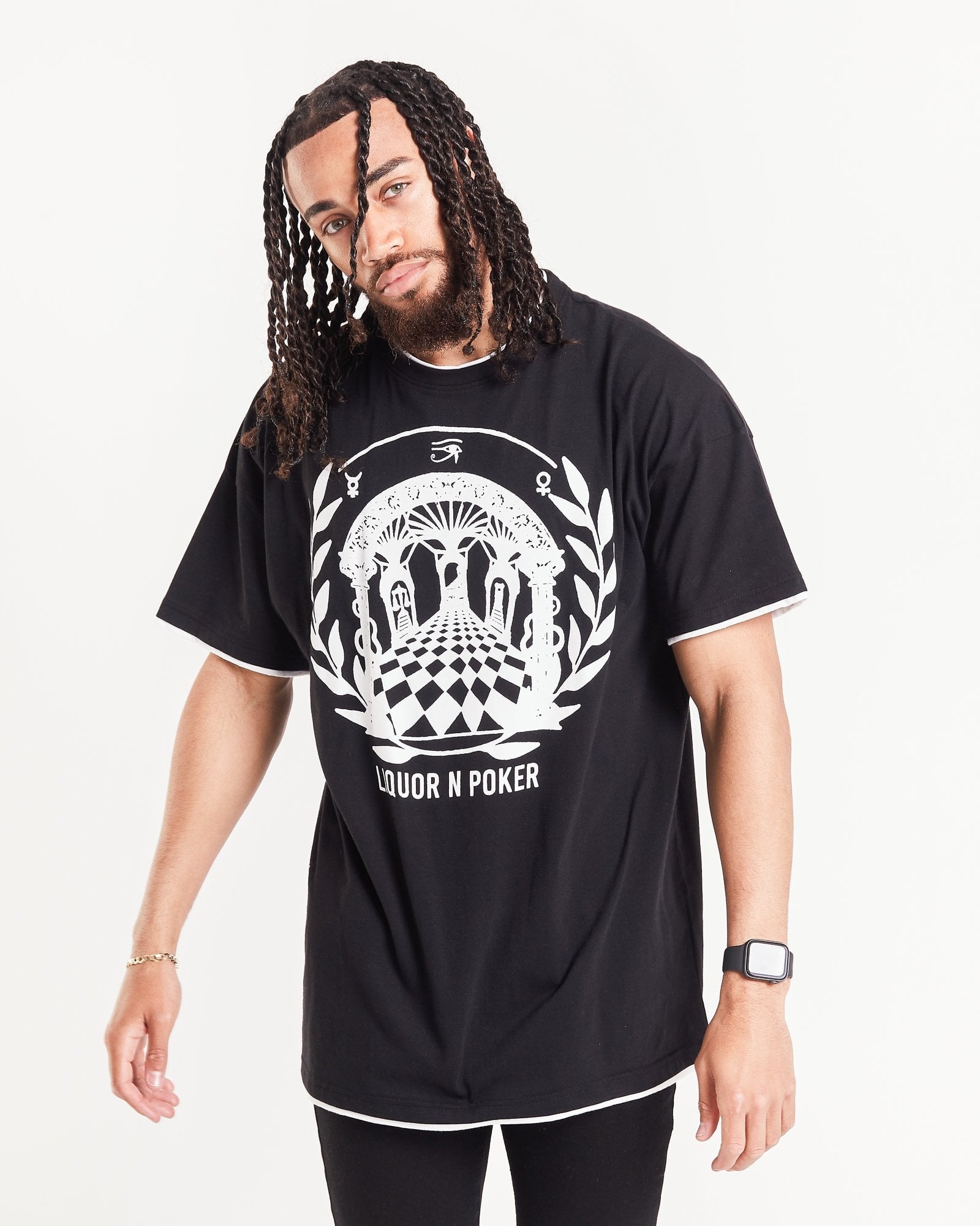Greek Emblem Printed Black T-Shirt - Liquor n Poker