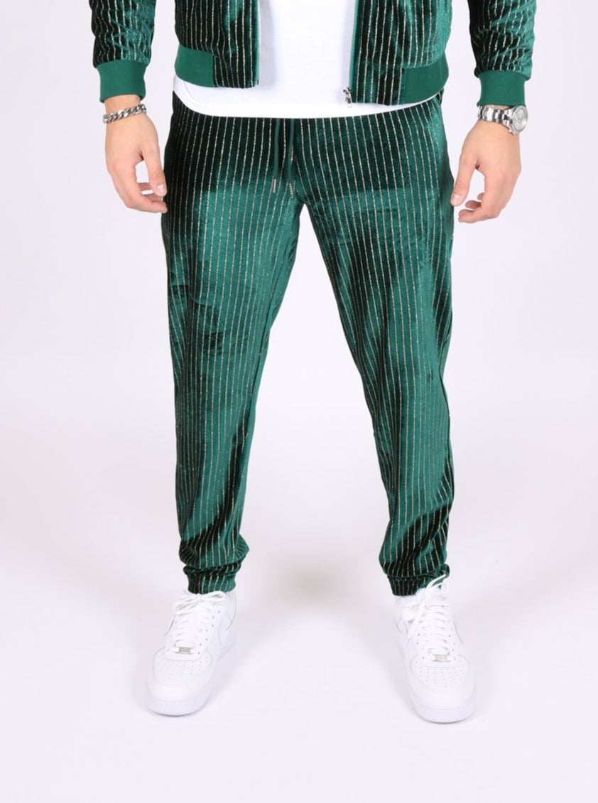 Green Pinstripe Velour Varsity Slim Joggers - Liquor n Poker
