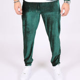 Green Pinstripe Velour Varsity Slim Joggers - Liquor n Poker