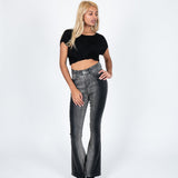 High Rise Skinny Two Tone Denim Flare In Washed Black - Liquor n Poker