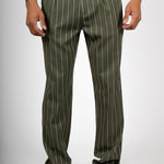 Khaki Pinstripe Straight Leg Trousers - Liquor n Poker