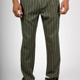 Khaki Pinstripe Straight Leg Trousers - Liquor n Poker