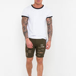 Khaki Ripped Skinny Stretch Denim Shorts - Liquor n Poker