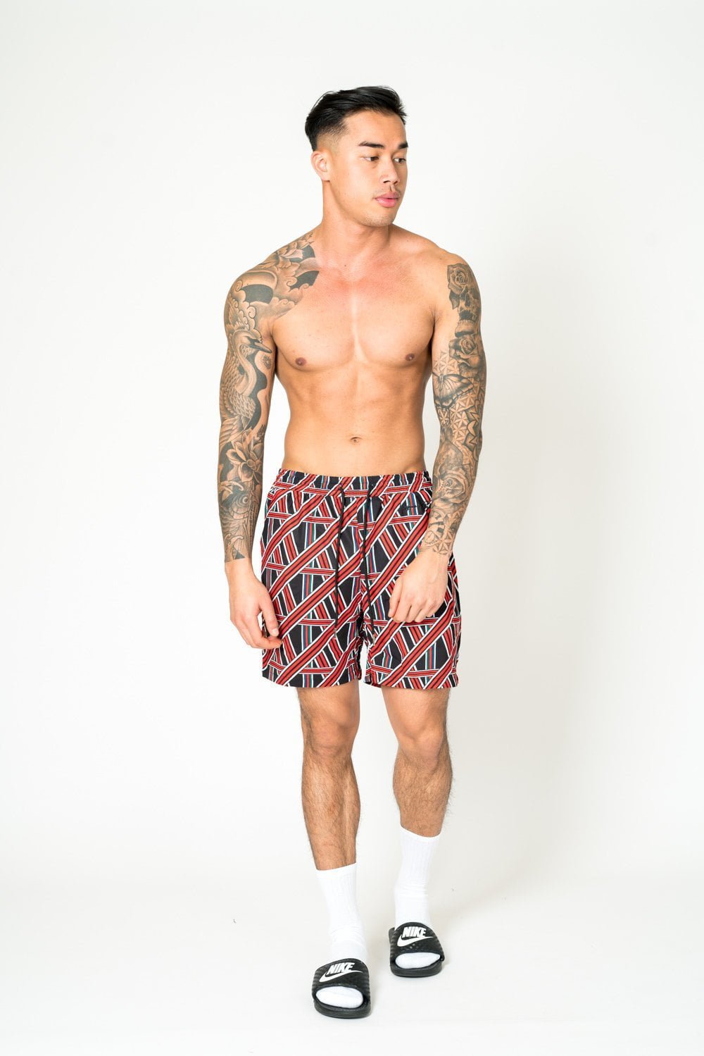 Liquor N Poker Black Relaxed Red & Black Geometric Shorts - Liquor n Poker