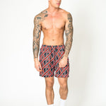 Liquor N Poker Black Relaxed Red & Black Geometric Shorts - Liquor n Poker