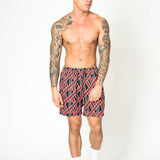 Liquor N Poker Black Relaxed Red & Black Geometric Shorts - Liquor n Poker