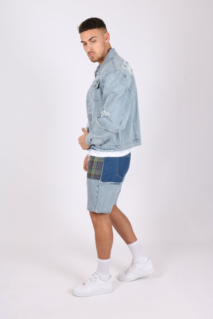 Liquor N Poker Co - Ord Denim Shorts In Lightwash Blue With Panelling - Liquor n Poker