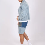 Liquor N Poker Co - Ord Denim Shorts In Lightwash Blue With Panelling - Liquor n Poker