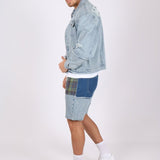 Liquor N Poker Co - Ord Denim Shorts In Lightwash Blue With Panelling - Liquor n Poker