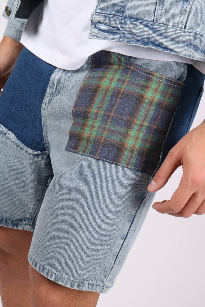 Liquor N Poker Co - Ord Denim Shorts In Lightwash Blue With Panelling - Liquor n Poker