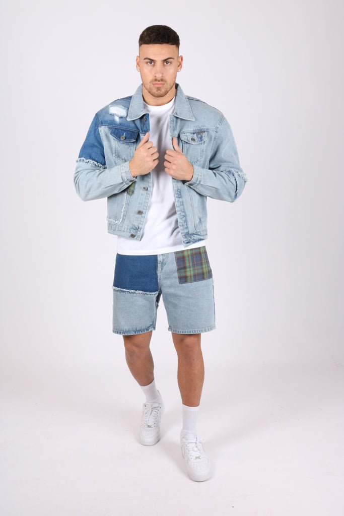 Liquor N Poker Co - Ord Denim Shorts In Lightwash Blue With Panelling - Liquor n Poker