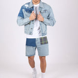 Liquor N Poker Co - Ord Denim Shorts In Lightwash Blue With Panelling - Liquor n Poker