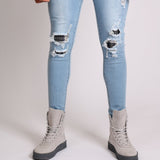 Liquor N Poker Skinny Jeans With Rip And Repair Tartan Detail - Liquor n Poker