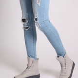 Liquor N Poker Skinny Jeans With Rip And Repair Tartan Detail - Liquor n Poker