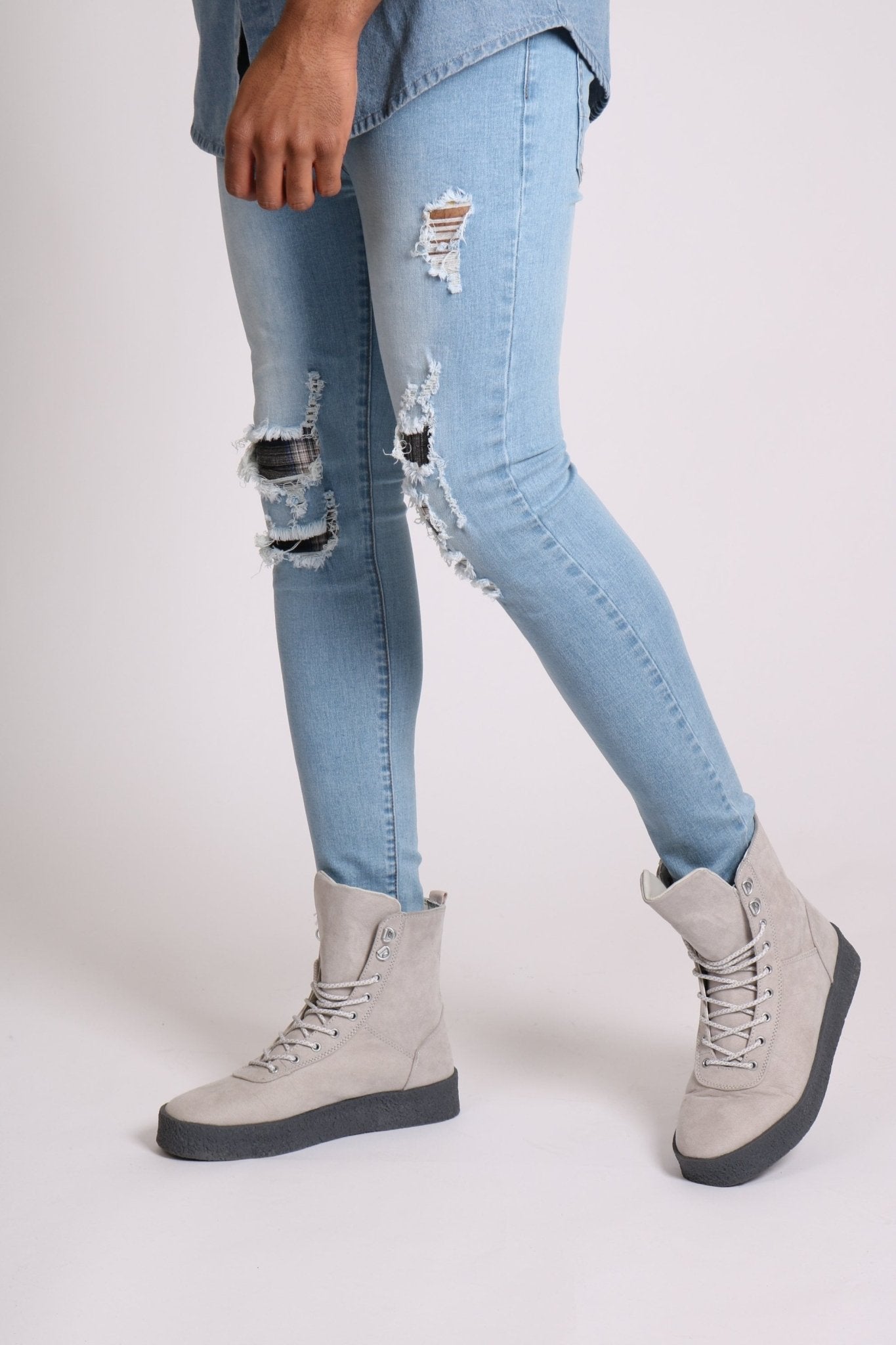 Liquor N Poker Skinny Jeans With Rip And Repair Tartan Detail - Liquor n Poker