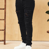 Logan Stretch Skinny Fit Jeans With Rips In Black - Liquor n Poker