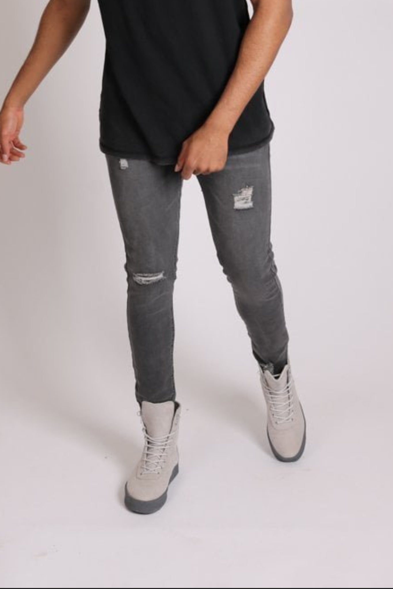 Logan Stretch Skinny Jeans In Washed Black With Distressing - Liquor n Poker