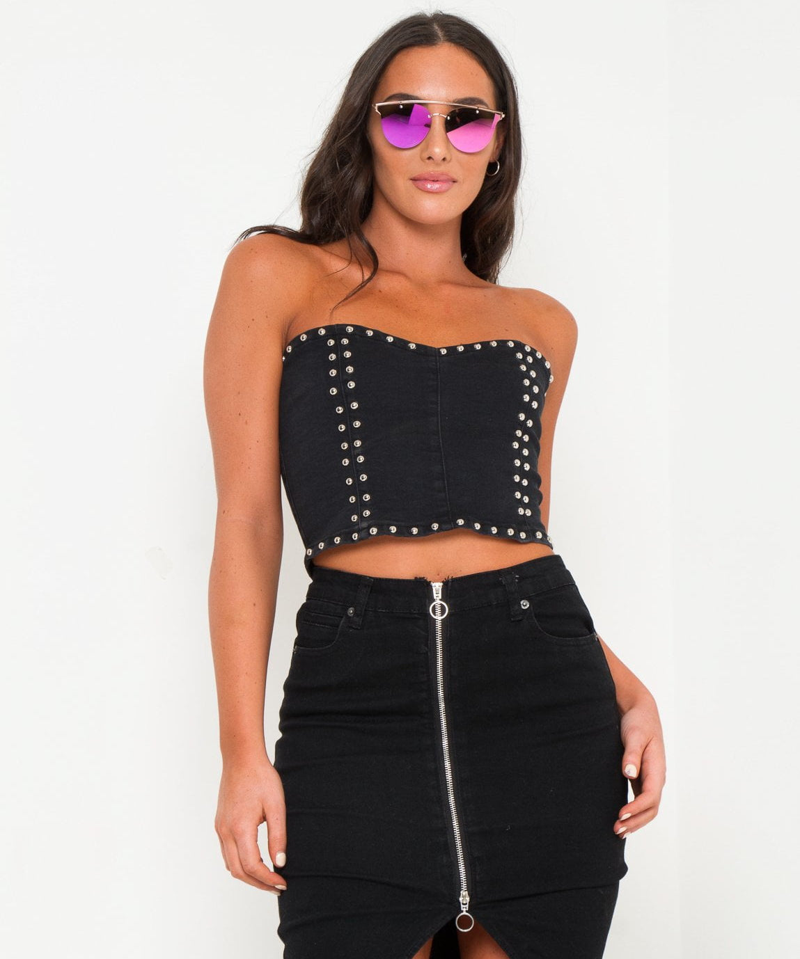 TEXAS DENIM CORSET TOP WITH STUDS - Liquor N Poker LIQUOR N POKER