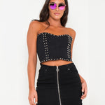 TEXAS DENIM CORSET TOP WITH STUDS - Liquor N Poker LIQUOR N POKER
