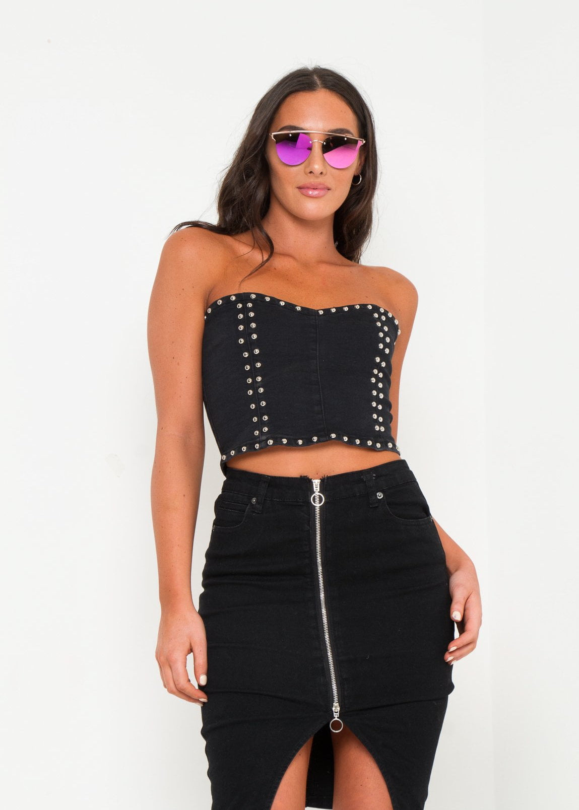 TEXAS DENIM CORSET TOP WITH STUDS - Liquor N Poker LIQUOR N POKER