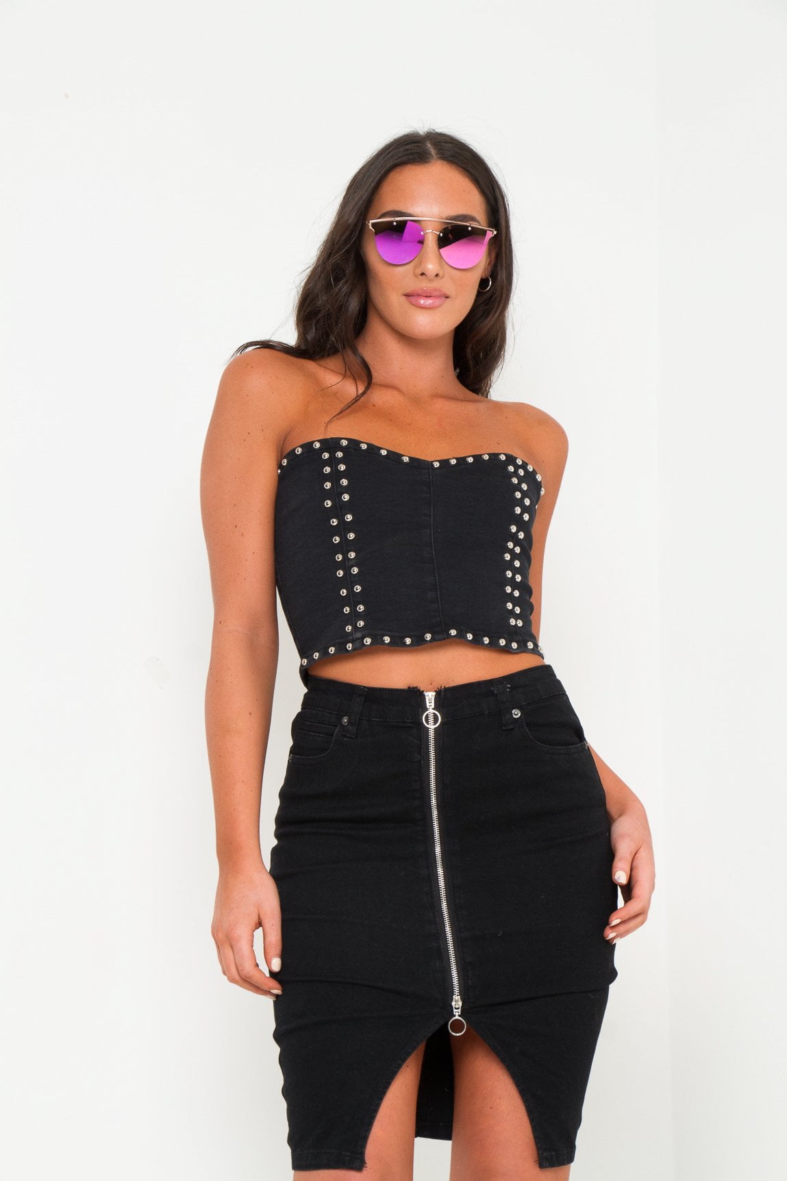 TEXAS DENIM CORSET TOP WITH STUDS - Liquor N Poker LIQUOR N POKER