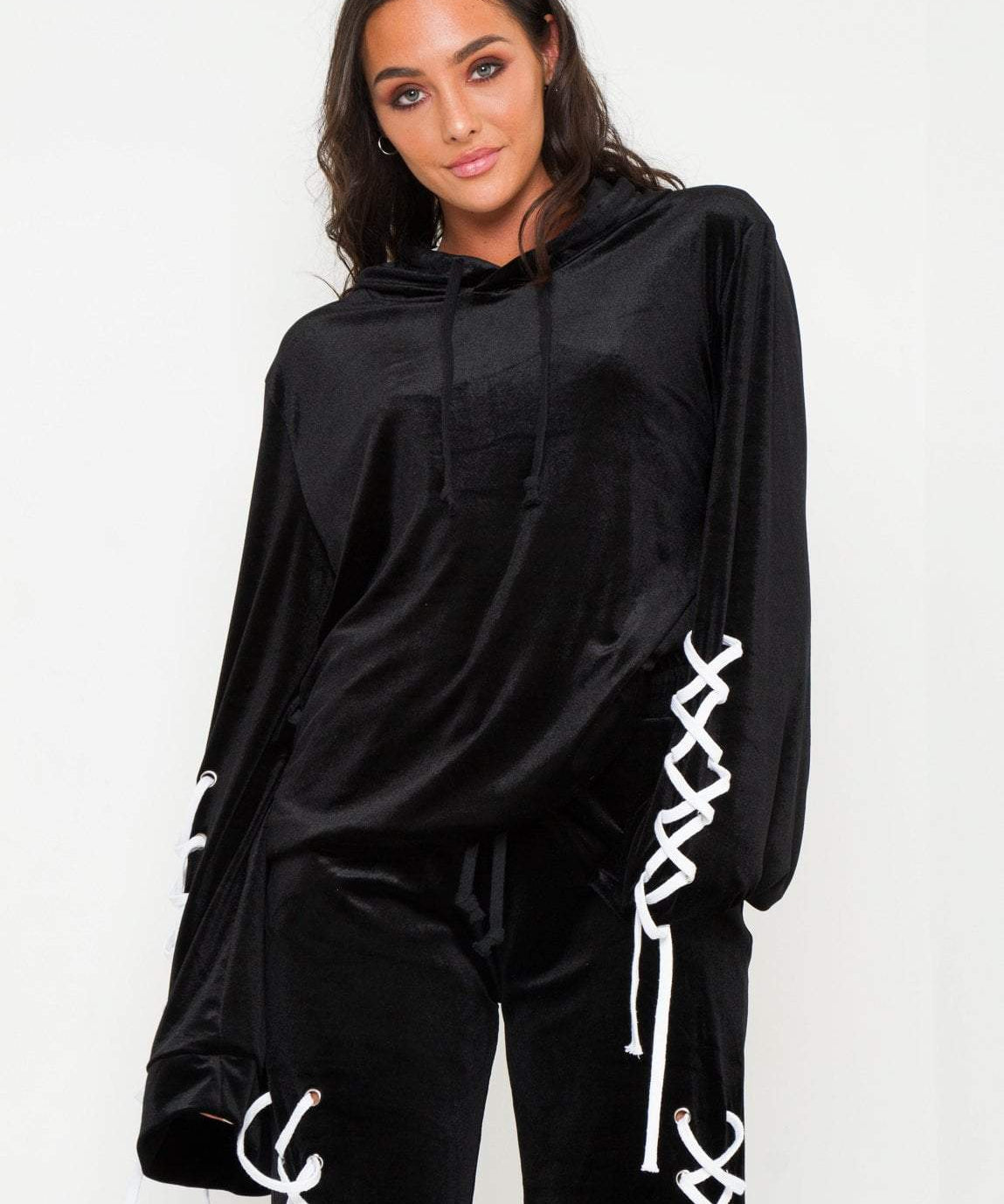 Albany Cropped Velour Hoodie With Eyelet Detail - Liquor N Poker LIQUOR N POKER