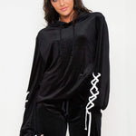 Albany Cropped Velour Hoodie With Eyelet Detail - Liquor N Poker LIQUOR N POKER