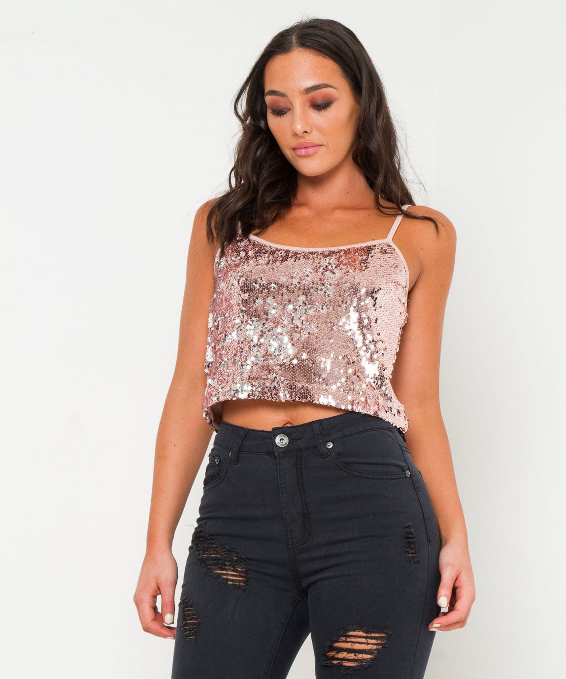 Mildura Rose Gold Sequin Cami Top - Liquor N Poker LIQUOR N POKER