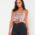 Mildura Rose Gold Sequin Cami Top - Liquor N Poker LIQUOR N POKER