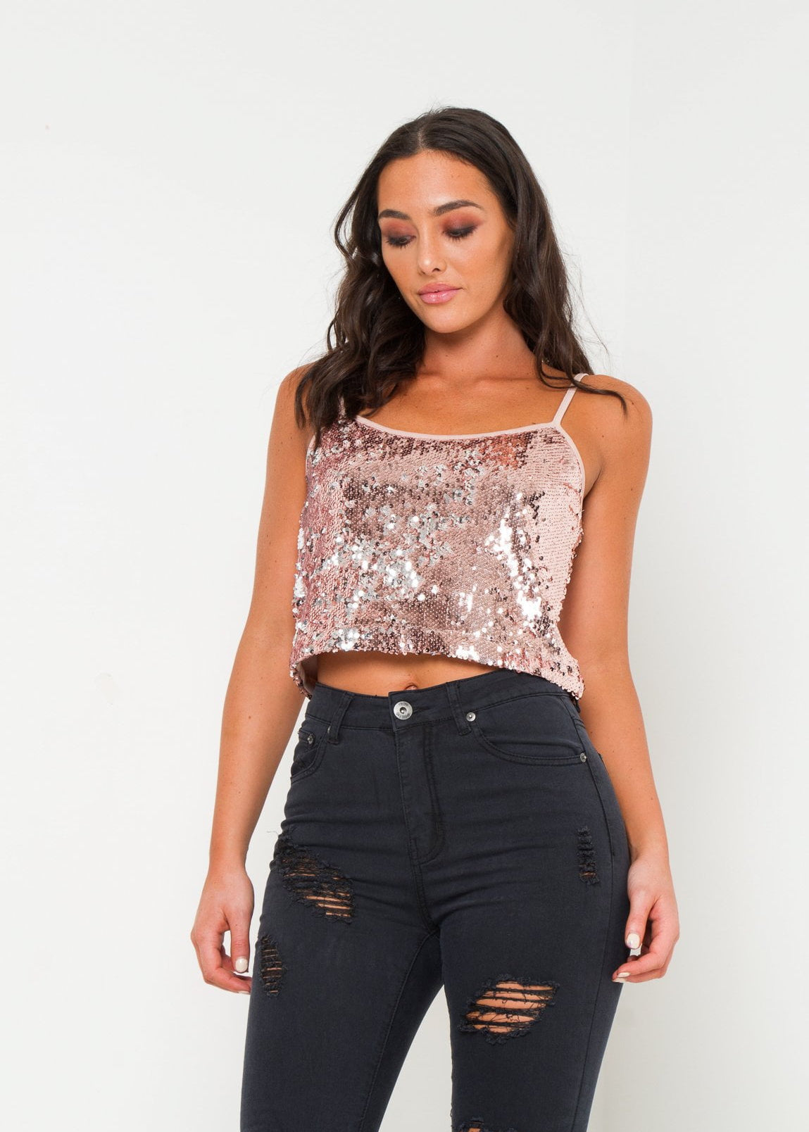 Mildura Rose Gold Sequin Cami Top - Liquor N Poker LIQUOR N POKER