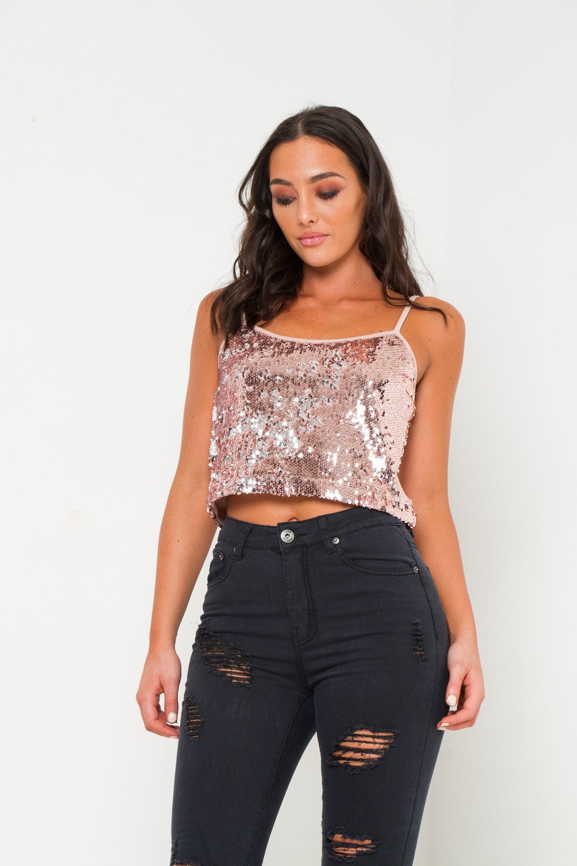 Mildura Rose Gold Sequin Cami Top - Liquor N Poker LIQUOR N POKER