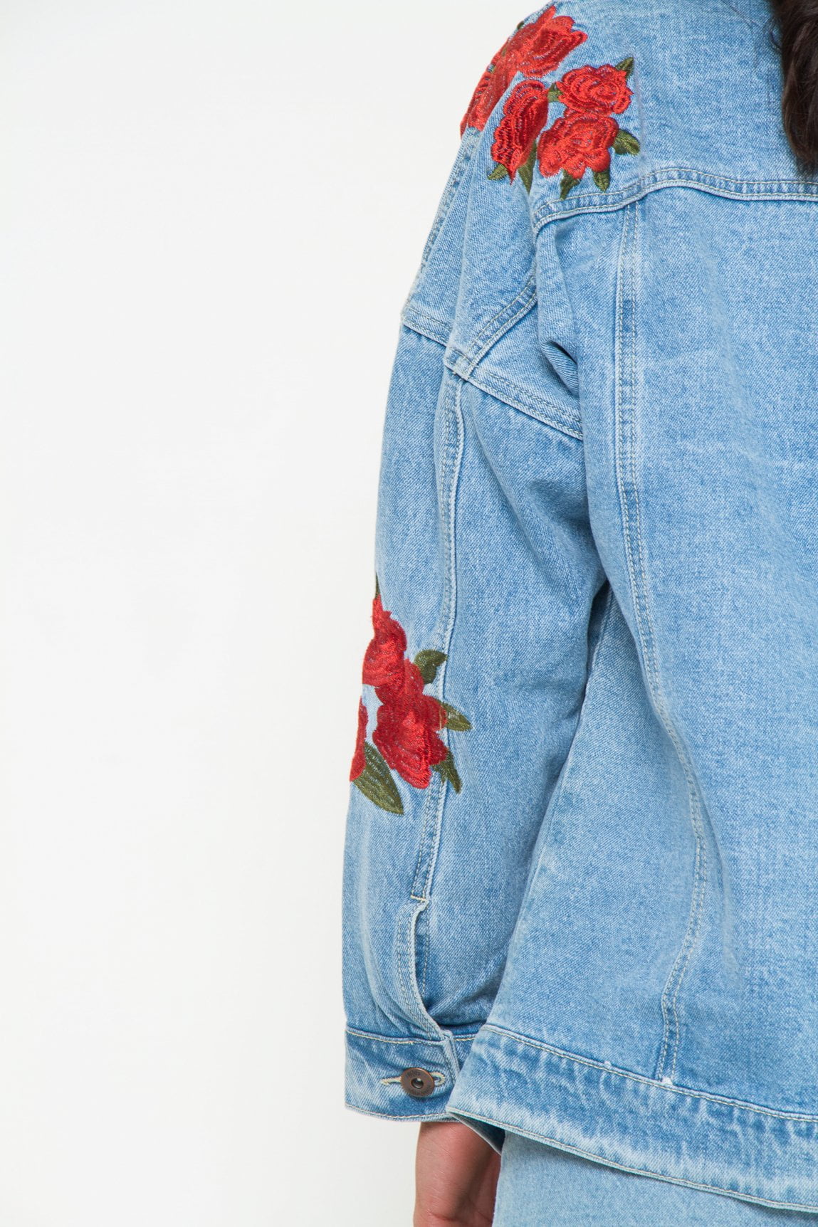 Boyfriend Stonewash Rose Embroidered Denim Jacket - Liquor N Poker LIQUOR N POKER