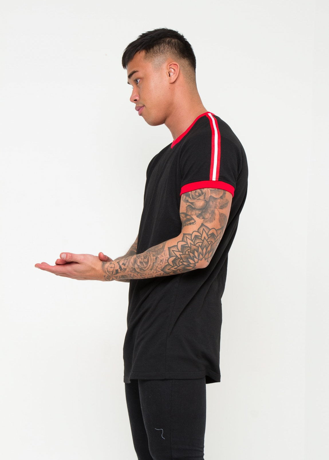 MUSCLE FIT T SHIRT WITH SPORTS STRIPE - Liquor N Poker LIQUOR N POKER
