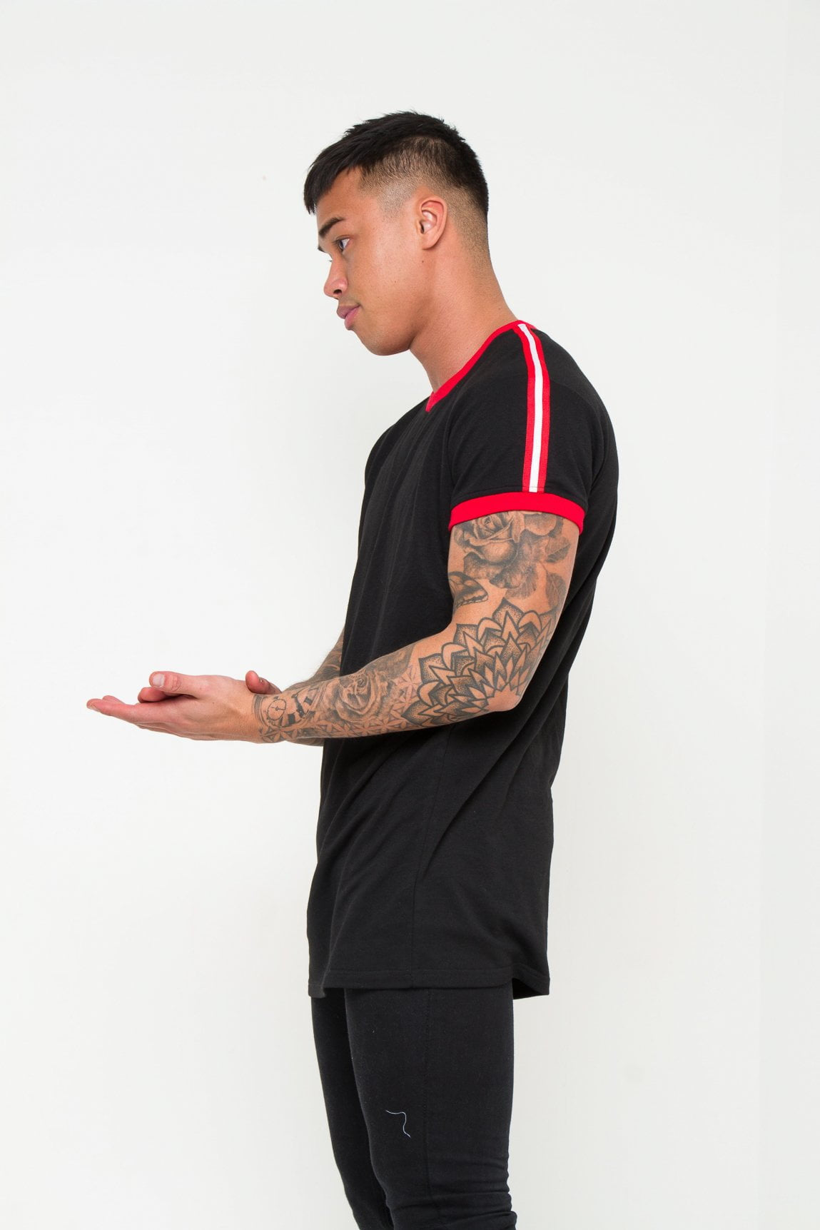 MUSCLE FIT T SHIRT WITH SPORTS STRIPE - Liquor N Poker LIQUOR N POKER