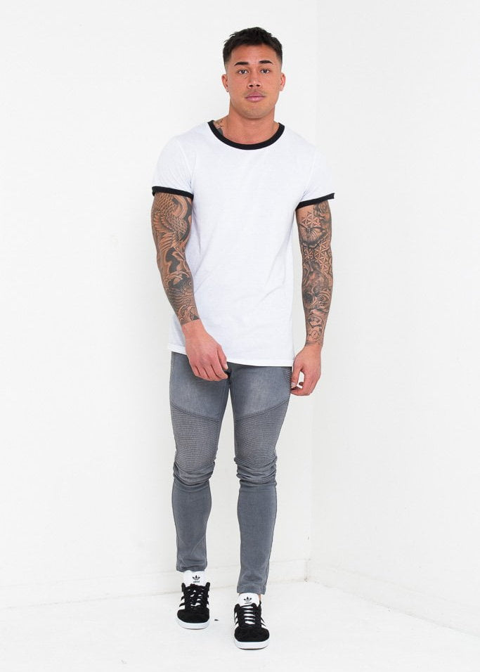 HARLEY SKINNY BIKER JEANS IN WASHED GREY - Liquor N Poker LIQUOR N POKER