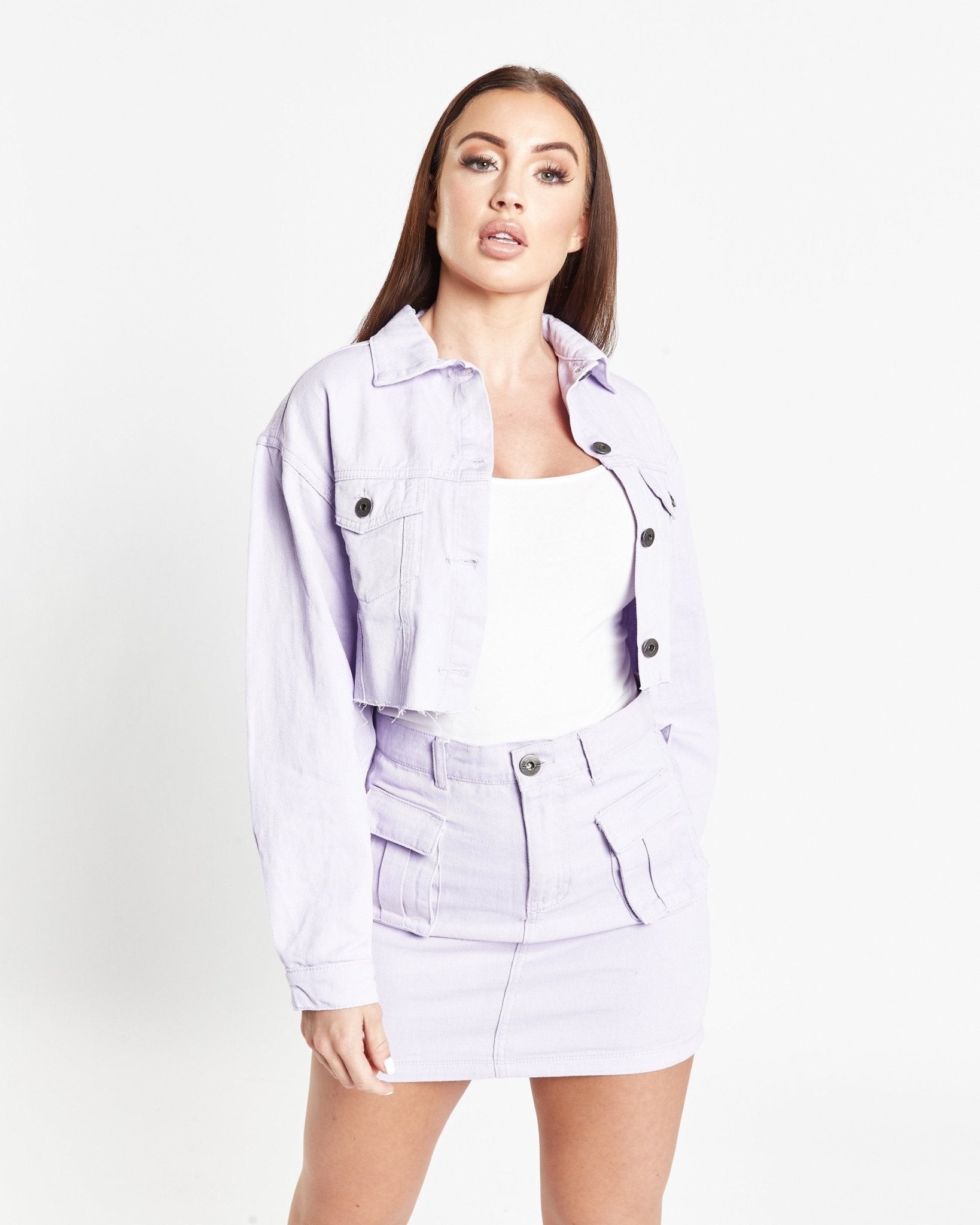 Milton Cropped Denim Jacket In Lilac - Liquor n Poker