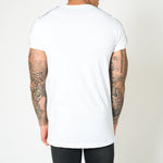Muscle Fit White Tee With Red And Blue Sports Stripe - Liquor n Poker