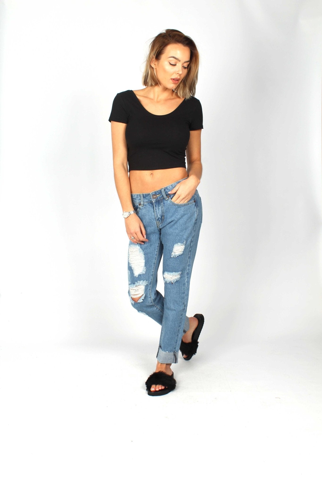 New Chaska Indigo Ripped Boyfriend Jeans - Liquor n Poker