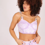 Outta Limit Denim Crop Top In Lilac Acid Wash - Liquor n Poker