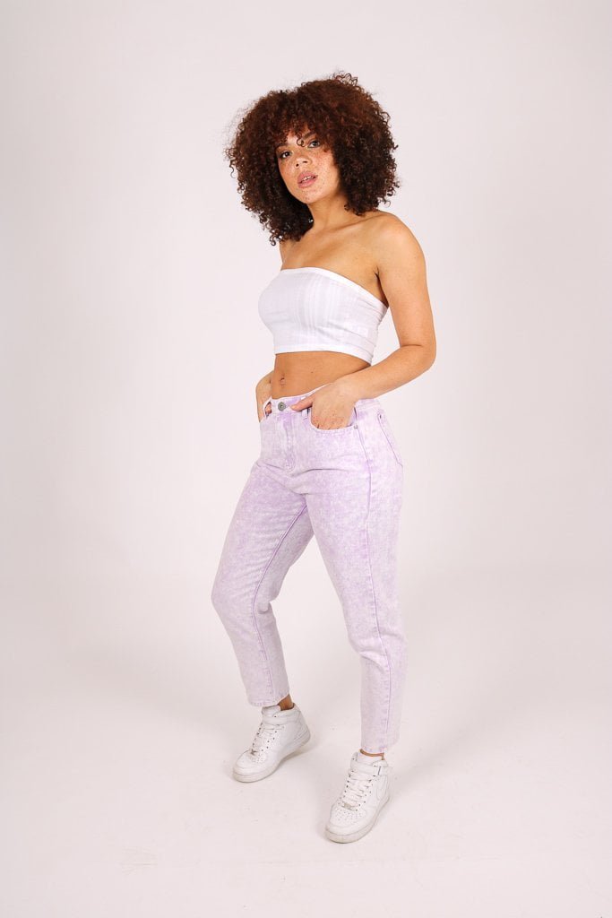 Outta Limits High Rise Mom Jean In Lilac Acid Wash - Liquor n Poker