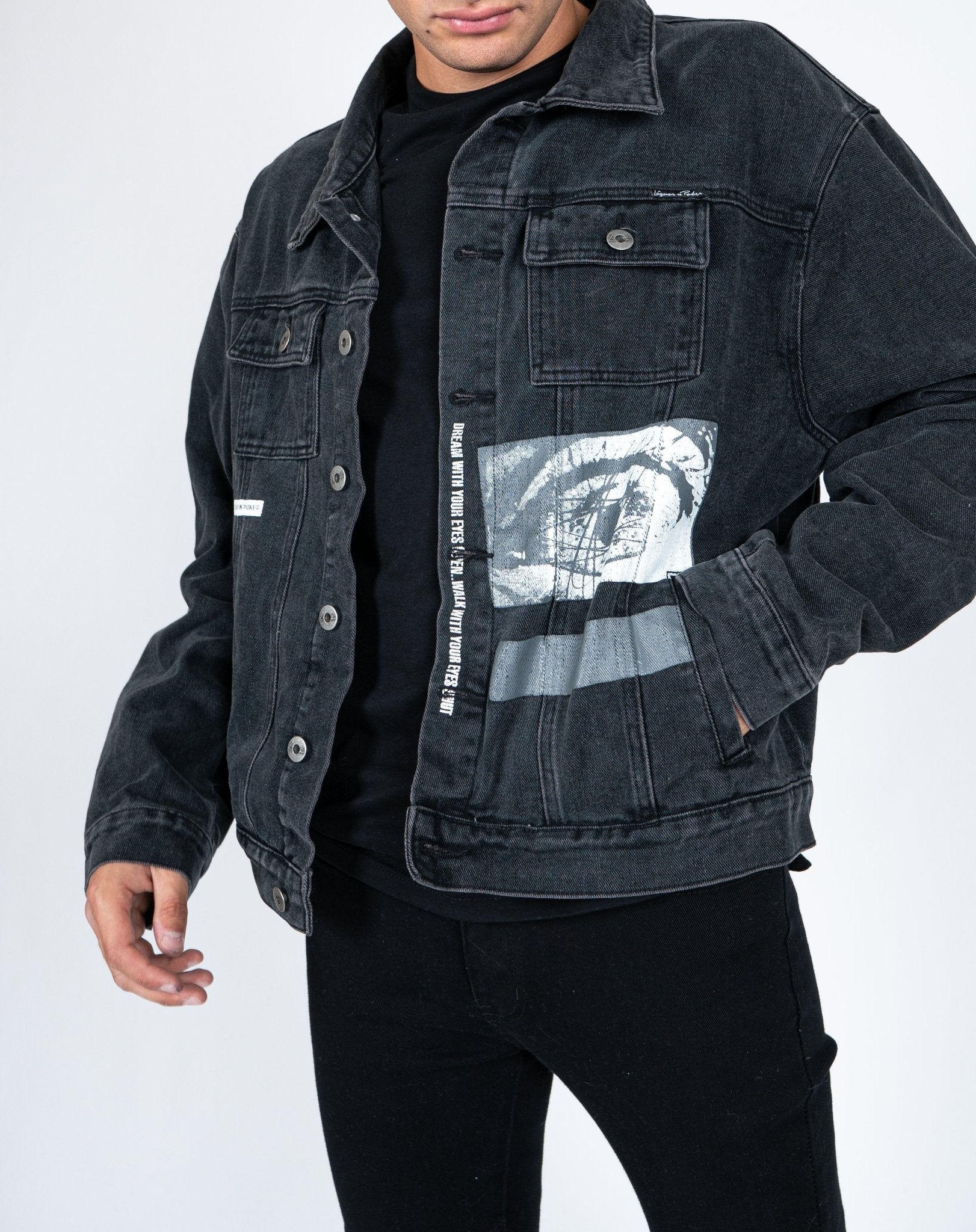 Oversized Denim Jacket With Blink Print - Liquor n Poker