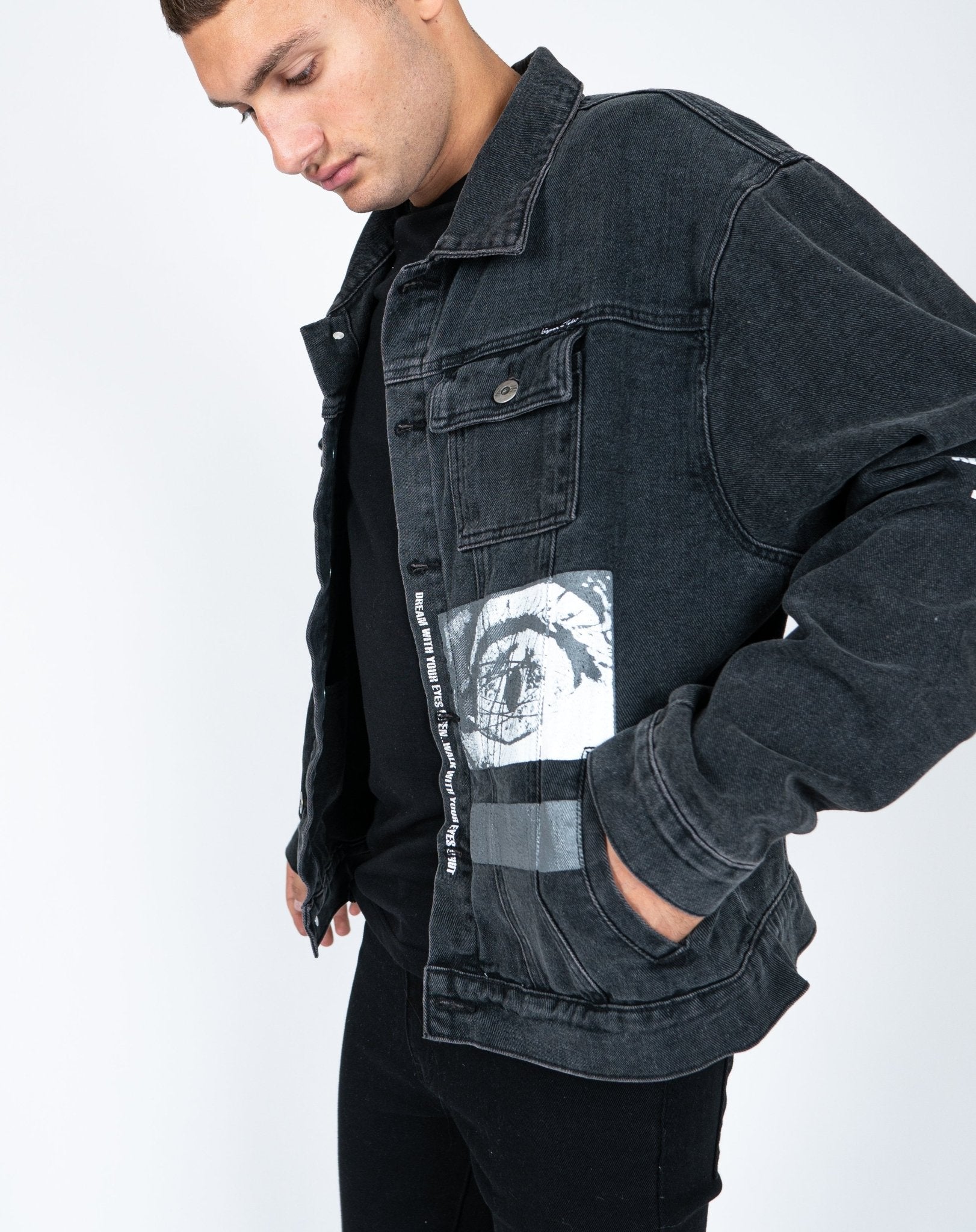 Oversized Denim Jacket With Blink Print - Liquor n Poker