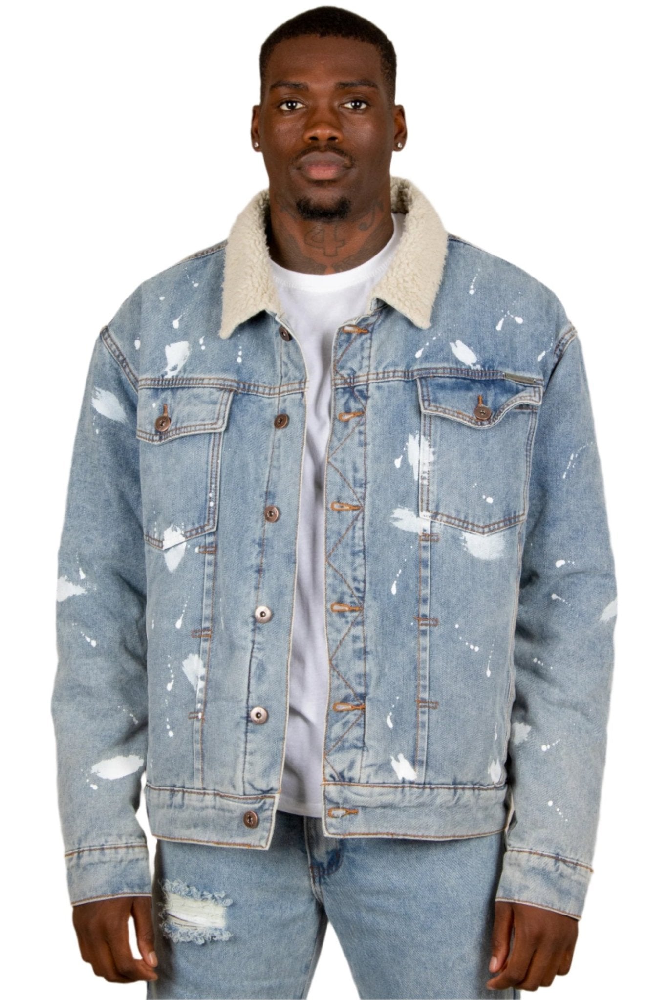 Oversized full Borg lined Denim Jacket with detail - Liquor n Poker