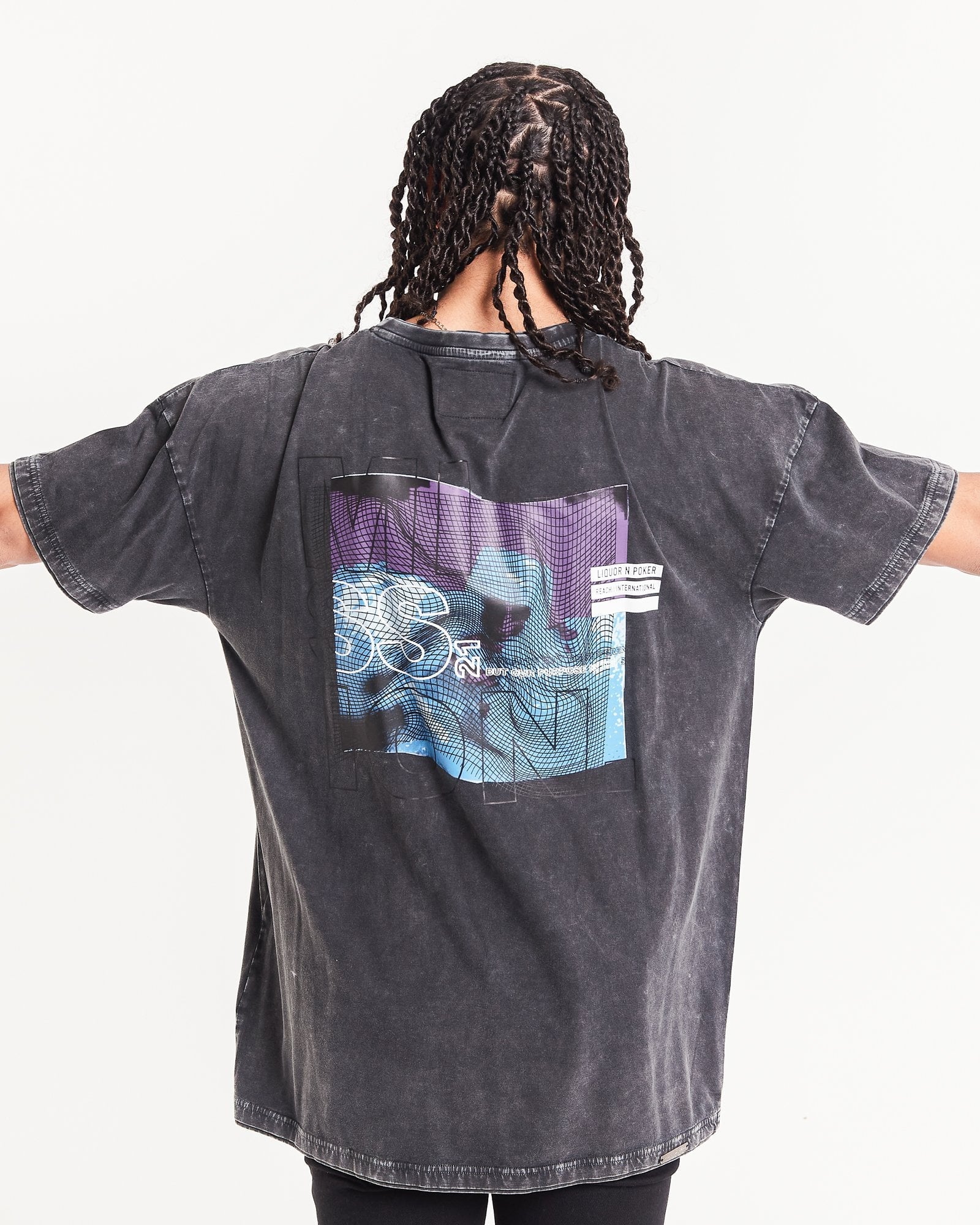 Oversized Washed Charcoal Printed Space Mission T-Shirt - Liquor n Poker