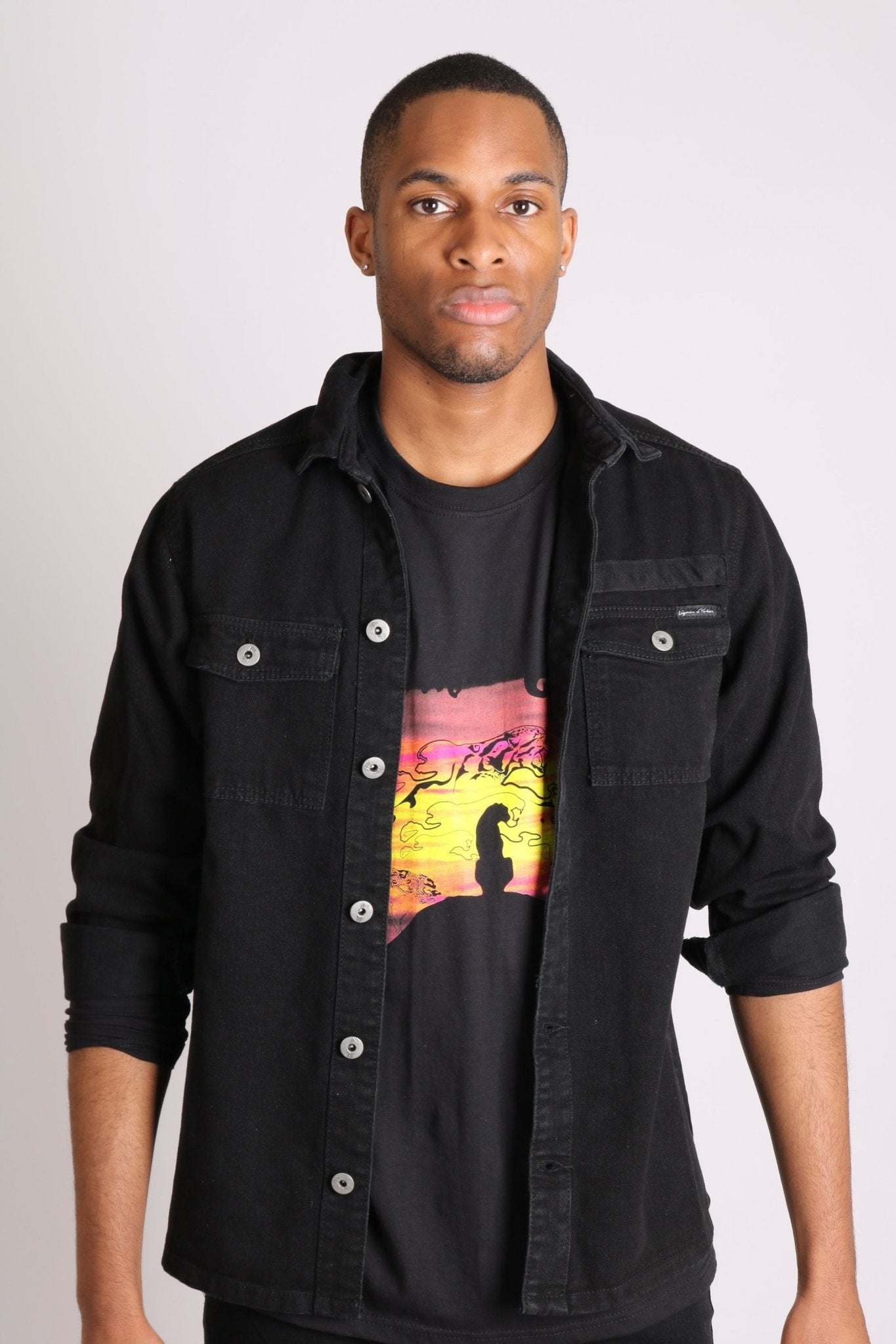 Relaxed Denim Worker Shirt In Black - Liquor n Poker